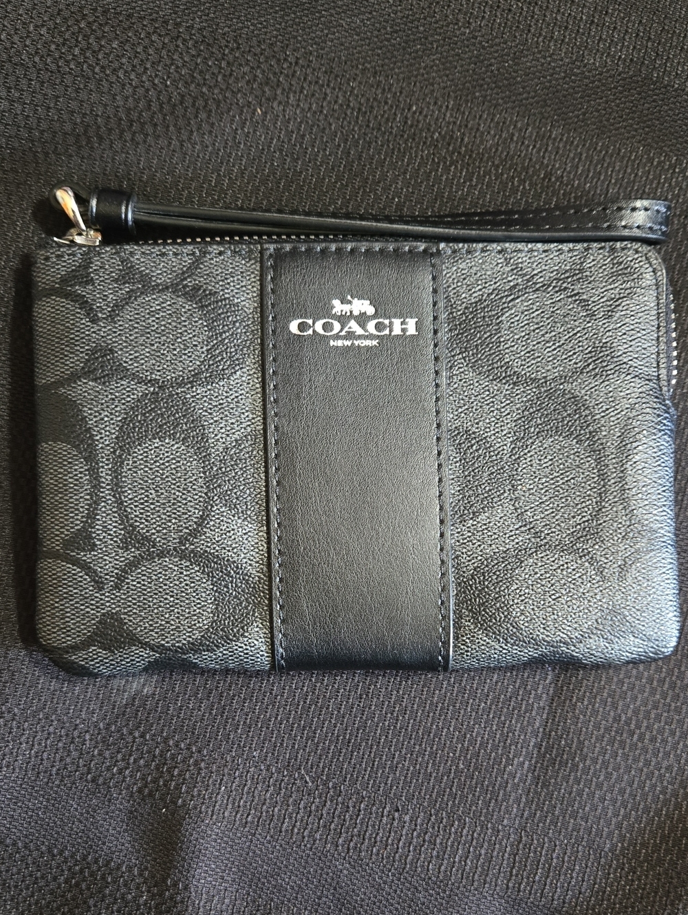 Coach Black Signature Canvas & Leather Wristlet NWOT